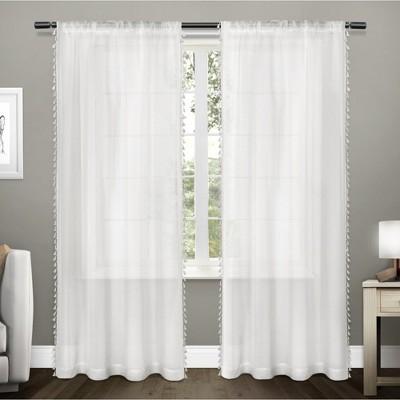 Tassels Textured Sheer Bordered Tassel Applique Rod Pocket Window Curtain Panel Pair Exclusive Home