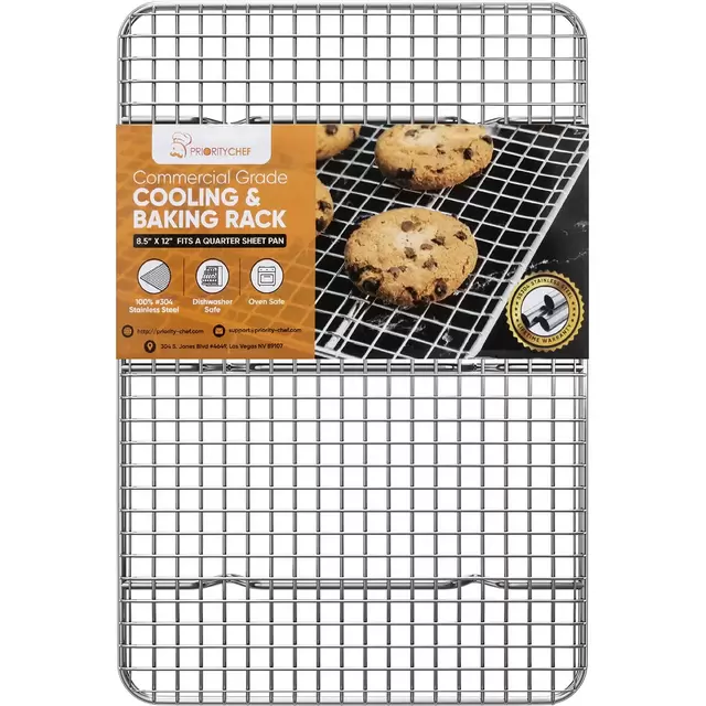 PriorityChef 18/8 Stainless Steel Cooling Rack, Heavy Duty Baking Rack For Oven Cooking, Fits Quarter Sheet Pan, Wire Rack For Cooking, Bacon, Cookie Cooling Rack, 8.5" x 12"