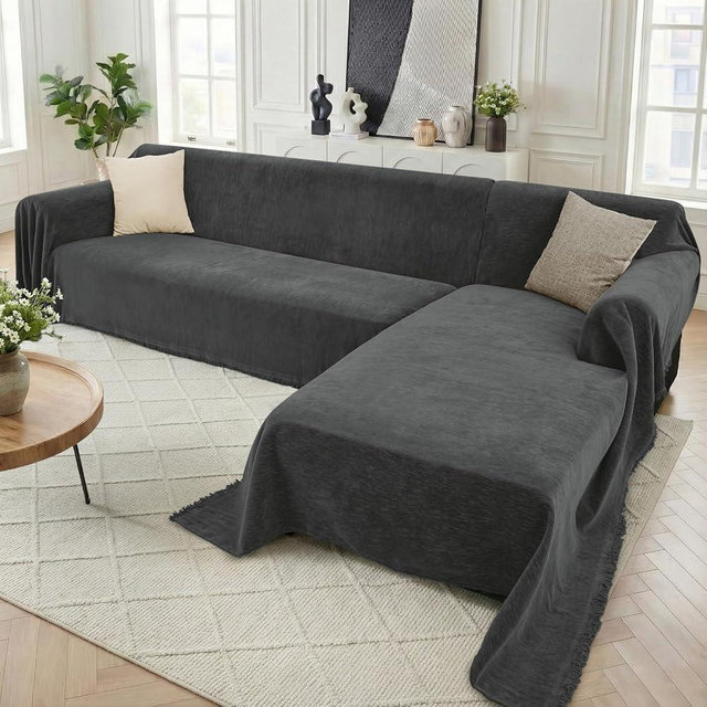 Houmiggle Sectional Couch Covers, 2 Pieces Washable L Shaped Couch Covers Sofa Blanket for Dogs Pet Friendly Sectional Sofa Slipcovers Furniture Covers,71"x118"+91"x134",(XXX-Large,Charcoal Gray)