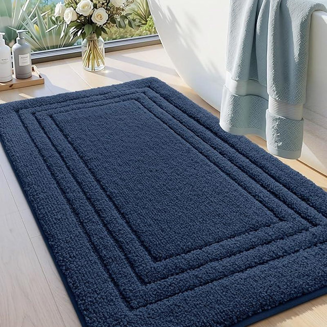 DEXI Bath Mats Bathroom Rug, 36x24 Large Non Slip Bathroom Rugs Washable, Absorbent Bathmat Quick Dry for Shower Floor Sink, Navy Blue