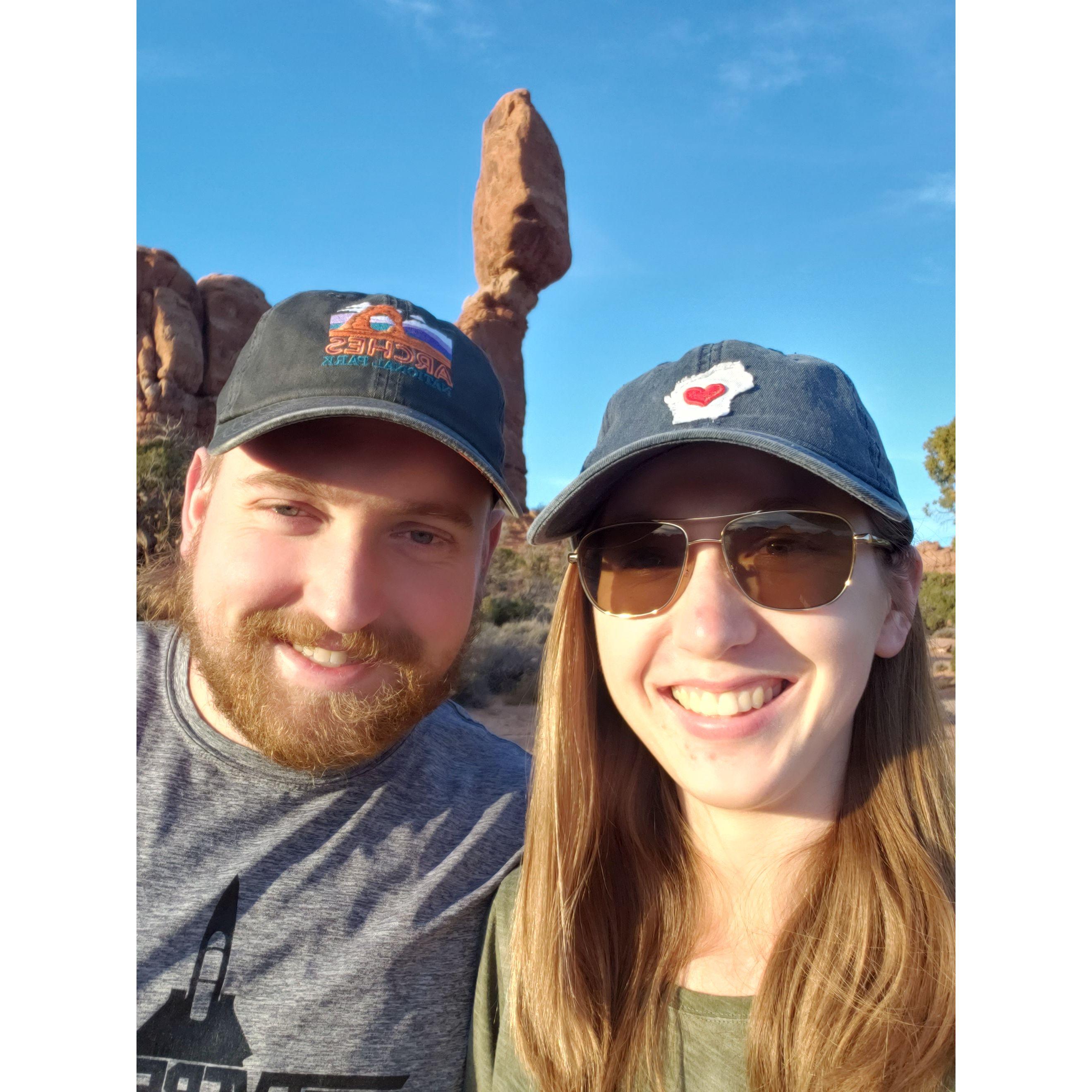 On our trip to Arches, shortly after Ryan proposed.