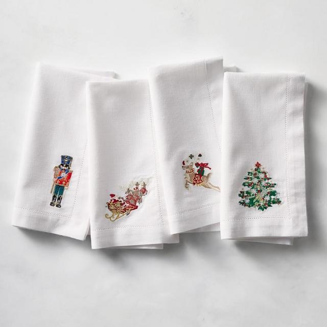 Twas Embroidered Napkins, Set of 4, White