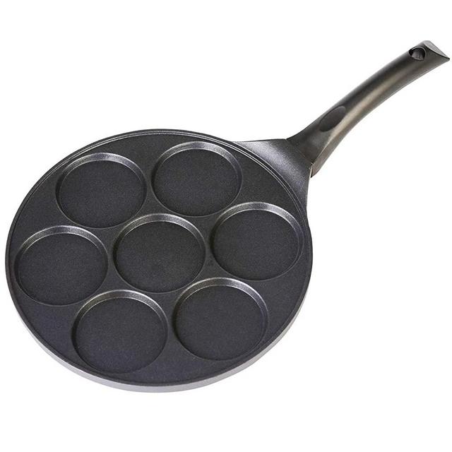 Cainfy Pancake Pan Maker Nonstick Induction Compatible, 10.5 Inch Mini Non Stick Silver Dollar Grill Blini Griddle Crepe Pan,7 Molds Cake Egg Cooker Skillet for Kids Gifts,100% PFOA Free Coating