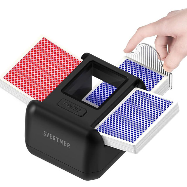 Svertmer Automatic Card Shuffler|1-2 Deck Electric Card Shuffle Machine|Portable Rechargeable Batteries of Poker,Blackjack,Uno,Skip-Bo,Phase 10 More Playing Shuffler for Home Game,Travel