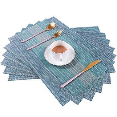 Pauwer Placemats Set of 8 for Dining Table Washable Woven Vinyl Placemat Non-Slip Heat Resistant Kitchen Table Mats Easy to Clean