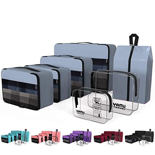 YAMIU Packing Cubes 7-Pcs Travel Organizer Accessories with Shoe Bag and 2 Toiletry Bags(Grey)