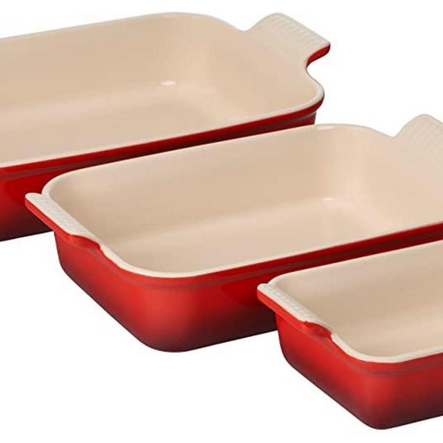 Le Creuset Stoneware Heritage Set 3 Rectangular Dishes, Cerise