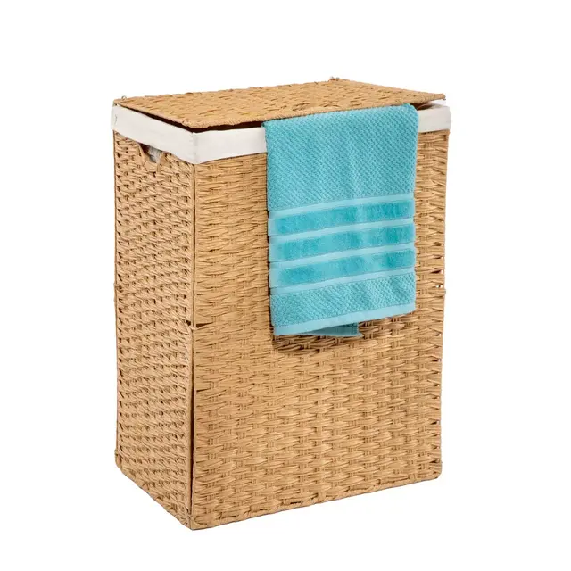 Seville Classics Lidded Wicker Portable Laundry Hamper in Natural