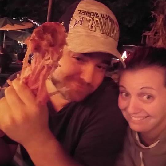 We werent dating long when he made the ballsy move to go to Worlds of Fun with my mother and siblings and he has that big Turkey leg.
