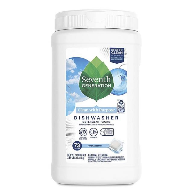 Seventh Generation Dishwasher Detergent Packs, Fragrance Free, 73 Count (Packaging May Vary)