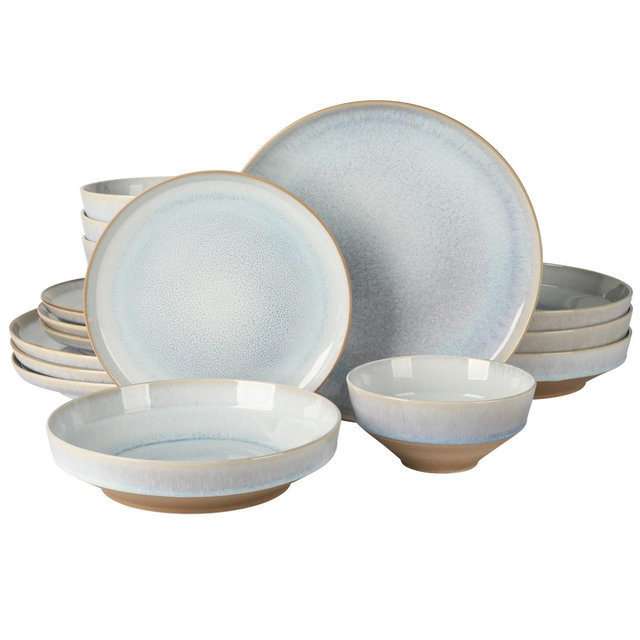 Gibson Elite Hailstone 16 Piece Stonewe Reactive Glaze Ceramic Dinnerware Set - Tropical Green