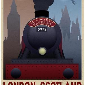 Poster London- Scotland Hogwarts Express Retro Travel 47 x 32in