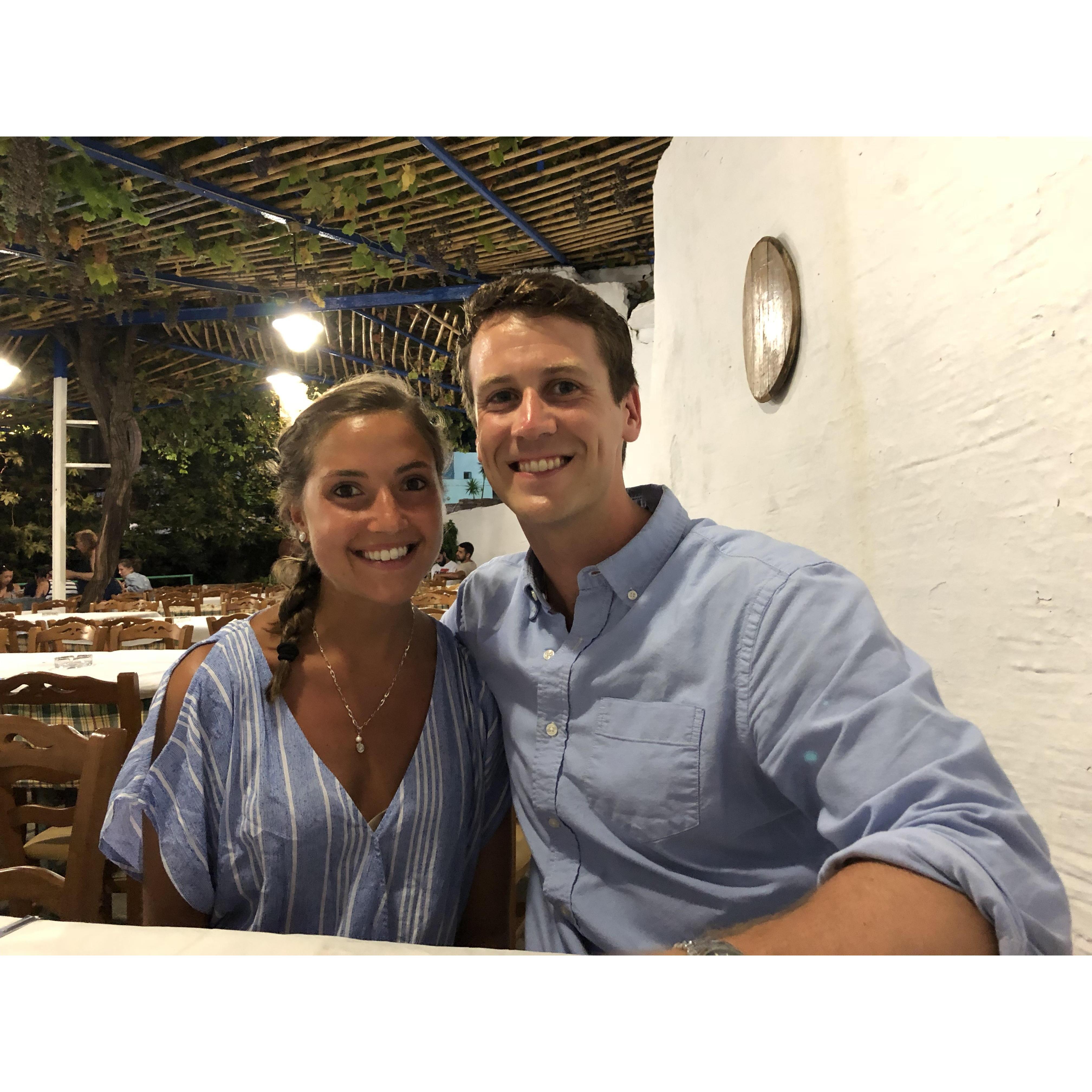 Enjoying some Greek food in our matching outfits :)