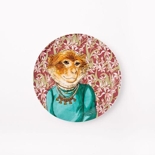 Dapper Animal Salad Plate, Macaque Monkey