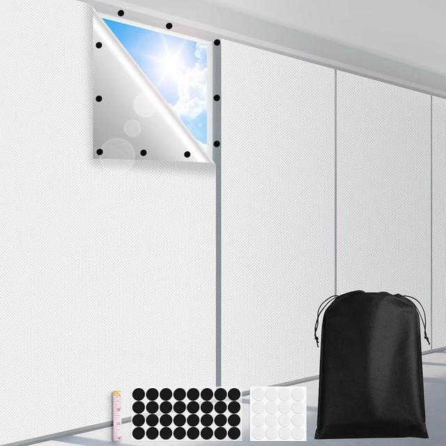 FADOTY 100% Blackout Curtains for Bedroom 118" x 57" Portable Blackout Shades Film No Drilling Travel Blackout Blinds Sun Light Blocker Window Cover Black Out Curtains for Nursery Dorm Room, White