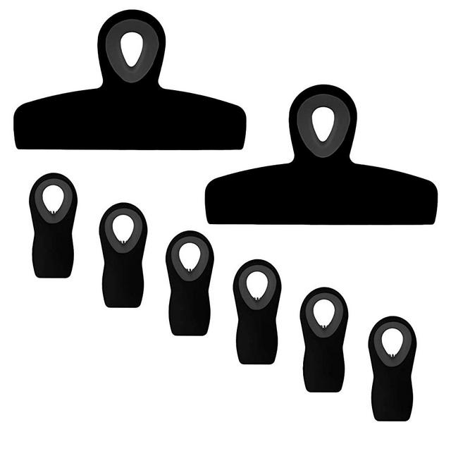 Cook with Color Set of Eight Bag Clips, 2 Large Heavy Duty Chip Clip and 6 Refrigerator Magnet Clips for Food Storage with Air Tight Seal Grip for Snack Bags and Food Bags (Black)