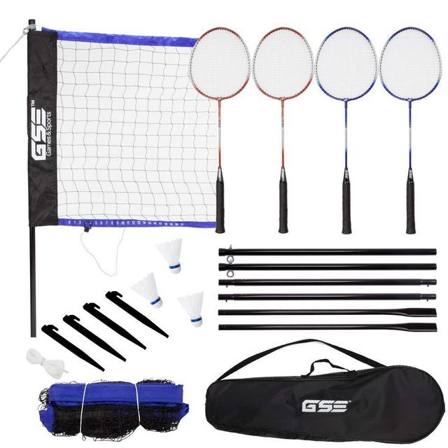 GSE Games & Sports Expert Portable Badminton Complete Set. Including Badminton Net, 4 Badminton Racquets & 3 Shuttlecocks