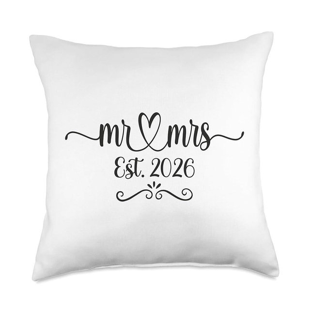 Mr. and Mrs. Est. 2026 Just Married Wedding Husband & Wife Throw Pillow
