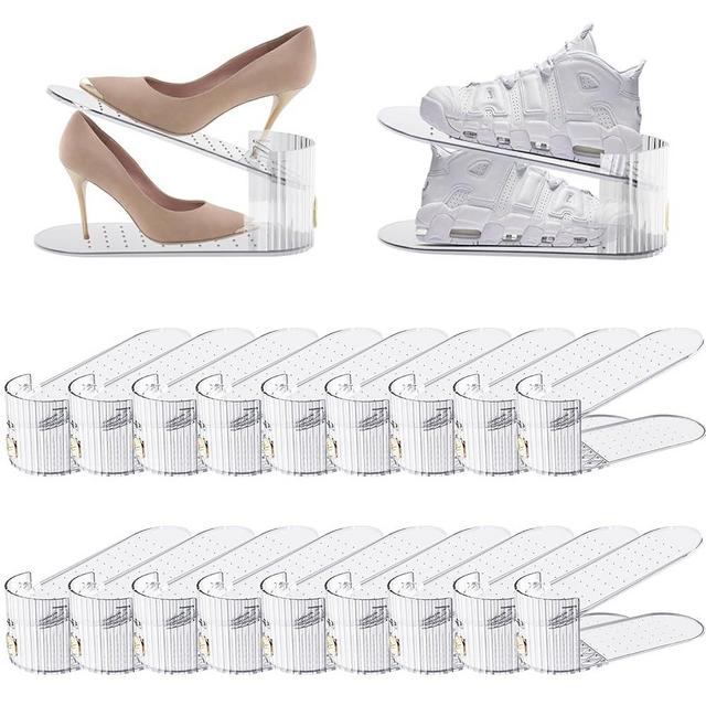SummerVines Clear 20 Pack Shoe Slot Organizer, Shoe Stacker Organizer Holders for A Pair of Shoes, Adjustable Thickening Double Layer 50% Shoe Space Saver Rack Storage for Closet (clear, 20 pack)