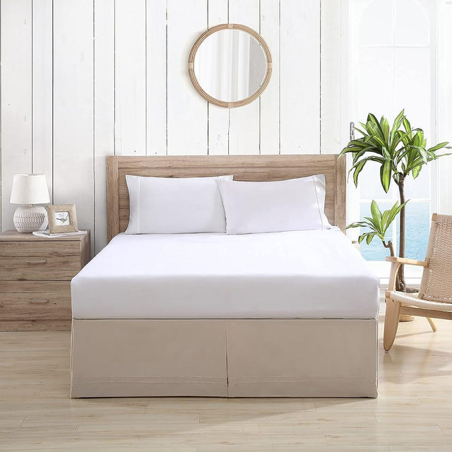 Tommy Bahama Bedskirt Tailored Solid Cotton Bedding, Designer Home Décor, King, Beige