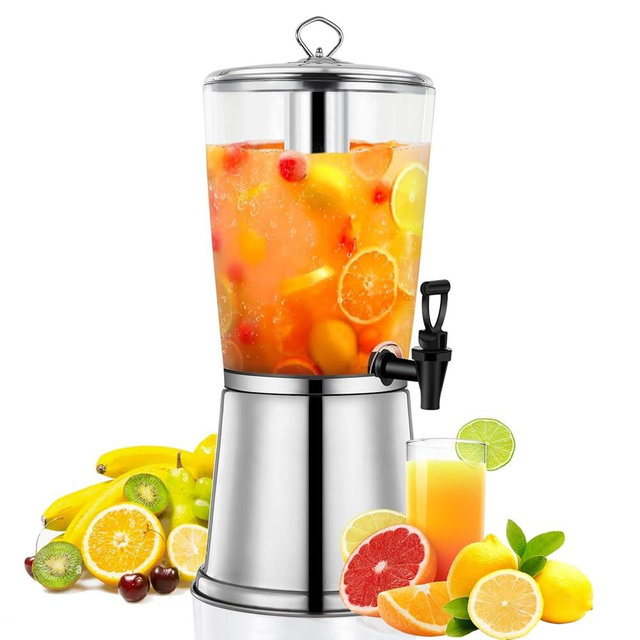 2 Gallons Beverage Dispenser With Stand, Drink Dispensers for Parties, Stainless Steel Juice Dispenser with Ice Tube and Spigot, Punch Dispenser For Parties