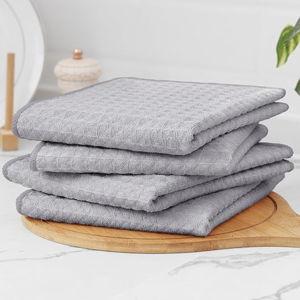 Homaxy Microfiber Waffle Weave Kitchen Towels Set, 16 x 28 Inch and 12 x 12 Inch Ultra Absorbent and Solid Color Dish Towels, 8 Pack, Grey