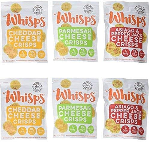 6 Pack Assortment, Cello Whisps Cheese Crisps: Cheddar, Parmesan, Asiago and Pepper Jack