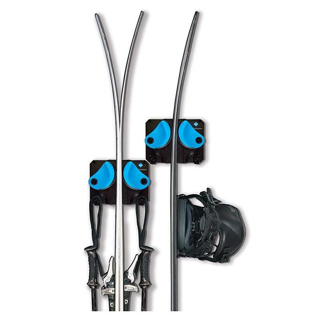 Gravity Grabber - Ultimate Ski + Snowboard Wall Storage Rack | Save Your Rocker, Tips, and Tails | Damage-Free Ski/Snowboard Storage Rack | Fits any Ski or Snowboard | Ski/Board Wall Storage (Cyan, 2)