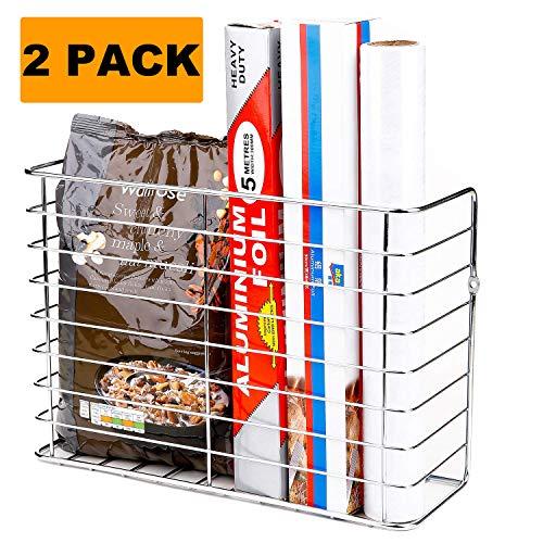 2 Pack Wall Door Mount Kitchen Wrap Organizer Rack,Cabinet Door/Pantry door/Wall Mount Kitchen Storage Organizer Basket
