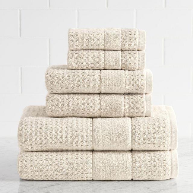 Latte Waffle Tyne Towel Bundle, Bath/Hand/Washcloth - Set of 6