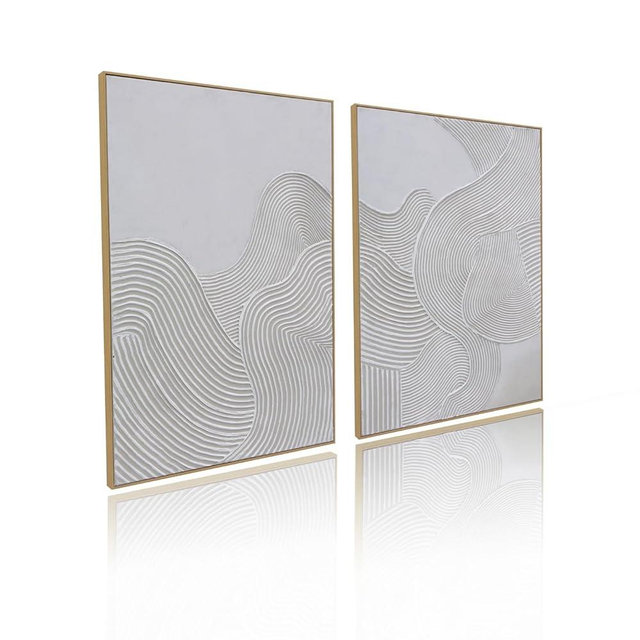 Framed Neutral Abstract Wall-Art Painting - Large Abstract Canvas Wall Decor 3D Curve Illustrations Hand painting for Living Room, Bedroom, Office - 2 Piece 28 x 40 Inch, Ready to Hang