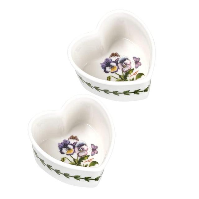 Portmeirion Botanic Garden Collection Heart-Shaped Ramekins | Set of 2 Ramekins with Pansy Motif | Made from Porcelain | Dishwasher and Microwave Safe