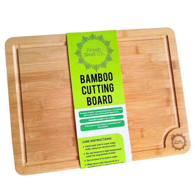 Fresh Nest Co. - Large Bamboo Cutting Board for Kitchen - Butcher Block with Juice Groove - Wooden Chopping Board with Handles - Wood Charcuterie Board