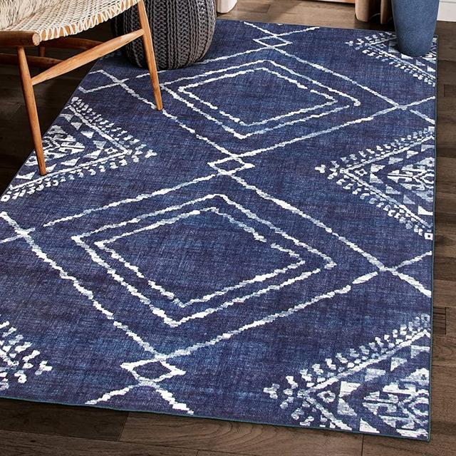 ReaLife Rugs Machine Washable Rug - Stain Resistant, Non-Shed - Eco-Friendly, Non-Slip, Family & Pet Friendly - Made from Premium Recycled Fibers - Moroccan Diamond - Blue, 5' x 7'