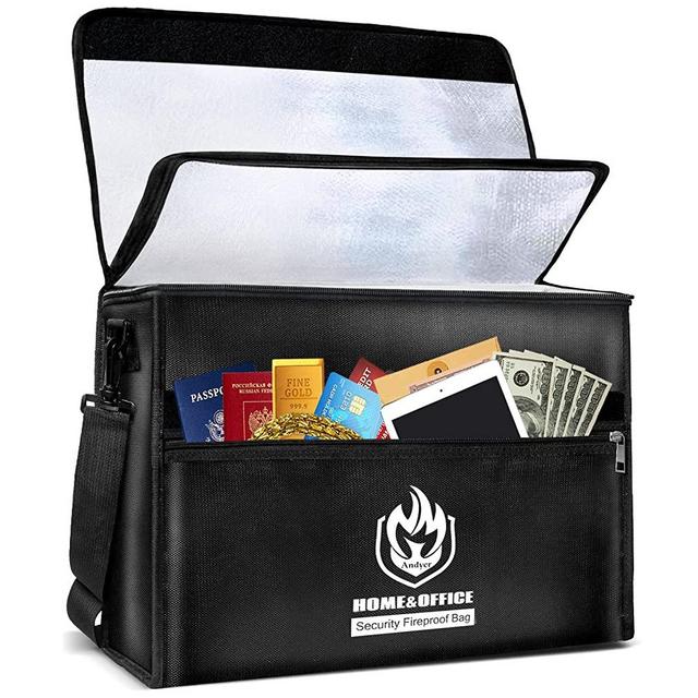 Fireproof Document Bags X-Large 17"x12"x 6”, Two Pockets Fireproof Box [Thermal Insulated], Full Opening Design Fireproof and Waterproof Document Bag, Fireproof Bag for Cash and Important Documents