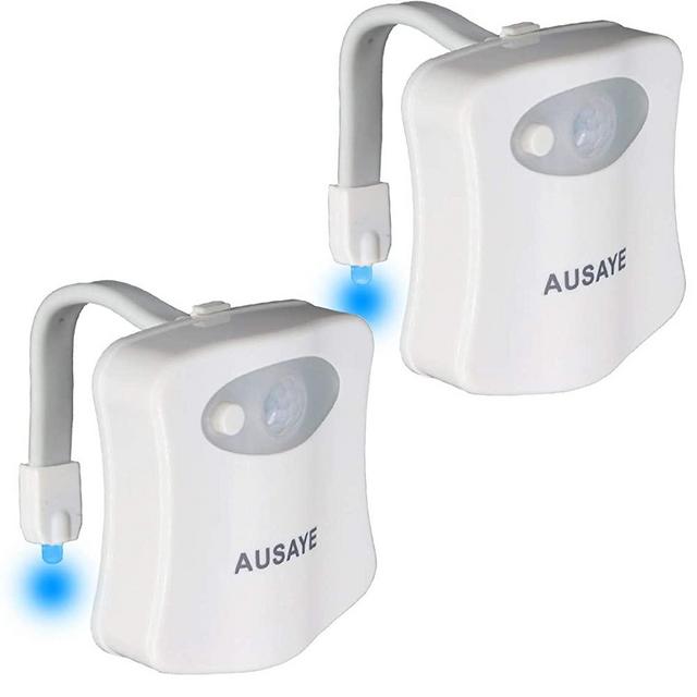 Toilet Night Light (2Pack) by AUSAYE, 8-Color Led Motion Activated Toilet Light, Fit Any Toilet Bowl Light with Two Mode Motion Sensor LED Bathroom NightLights Gifts