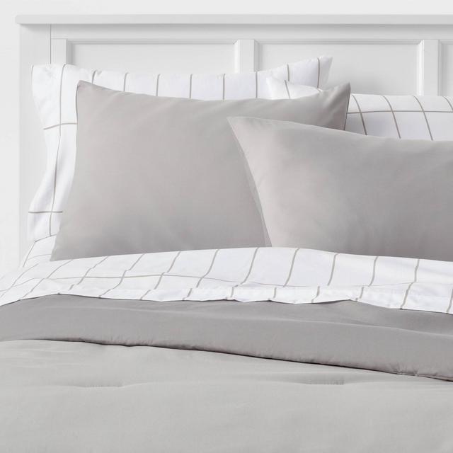 7pc King Solid Microfiber Reversible Comforter & Sheets Set Gray/Dark Gray - Room Essentials™