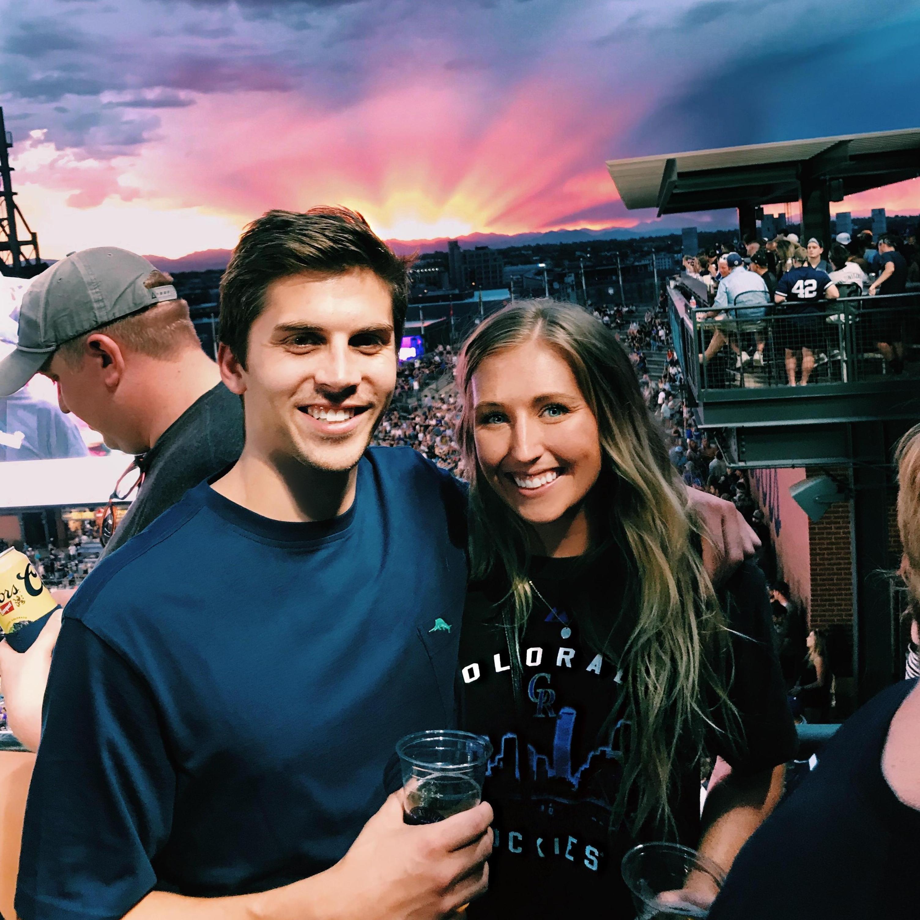 Enjoying one of many incredible sunsets from the top deck at the Rockies stadium with friends 6/28/19