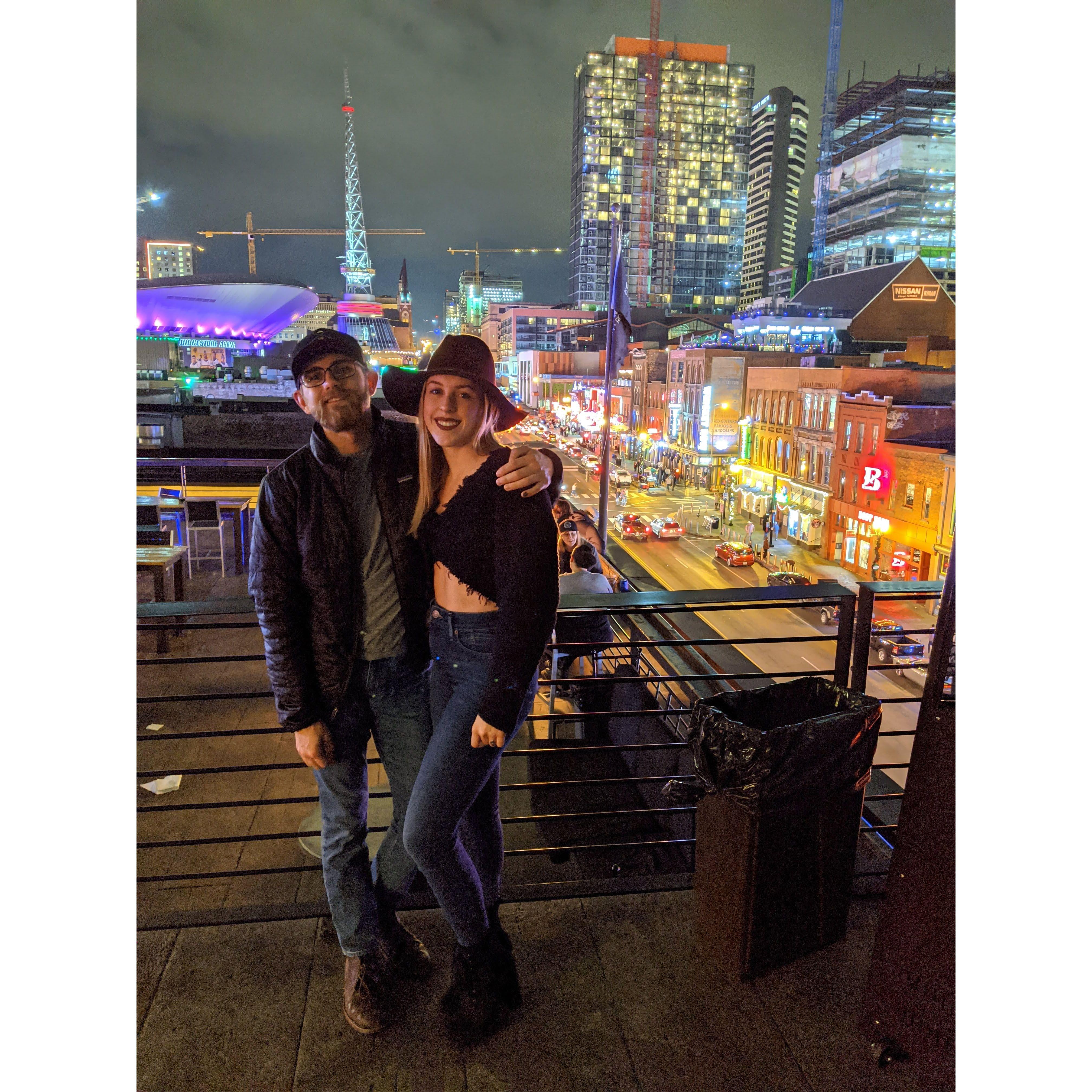 During our trip to Nashville! Shoutout to that trash can for ruining a great photo...