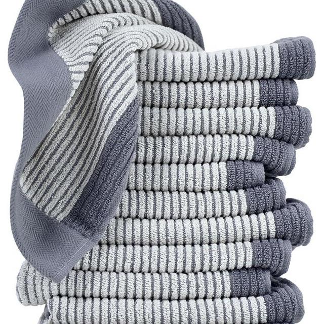 Cleanbear Wash Cloths for Showering, 12 Washcloths with Stylish Jacquard Weaved Design, Cotton Washcloth Set, 13 x 13 Inches, Gray