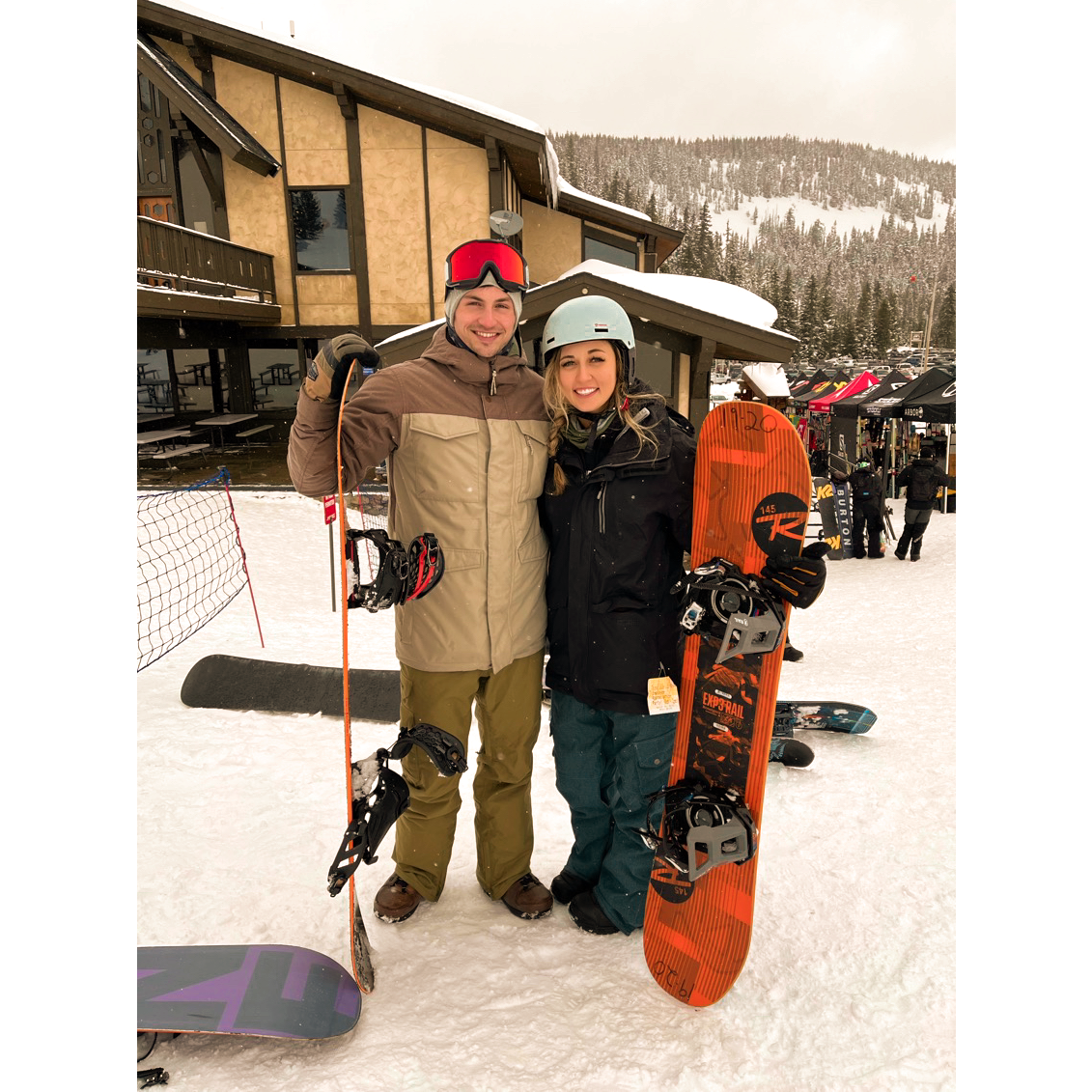 Elizabeth's first time snowboarding