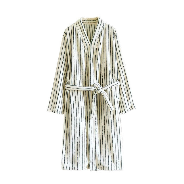 HGps8w Women's Striped Plush Robe Fuzzy Warm Winter Bathrobe Fleece Soft Ladies Long Nightgown Sleepwear with Belt