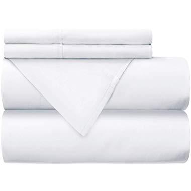 Mellanni 100% Cotton Bed Sheet Set - 300 Thread Count Percale - Deep Pocket - Quality Luxury Bedding - 4 Piece (Queen, White)