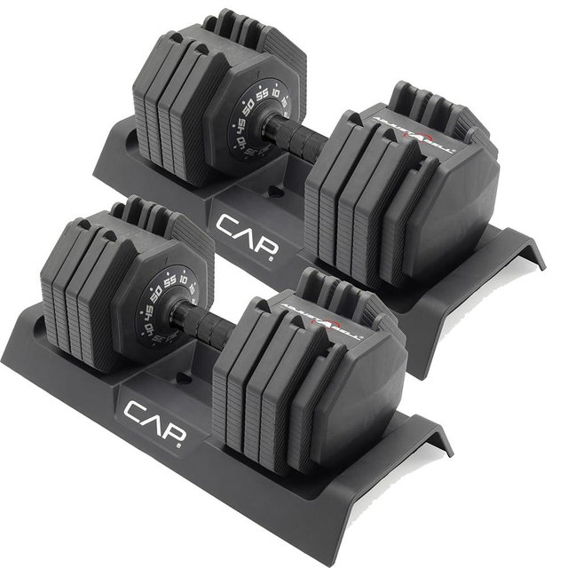 CAP Barbell ADJUSTABELL Adjustable 55 lb Hex Dumbbell Weights - Pairs | Multiple Handle Options