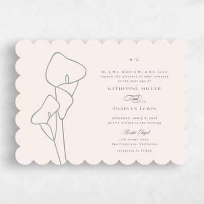 Beige Scalloped Wedding Invitation - Calle Landscape