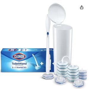 Clorox ToiletWand Disposable Toilet Cleaning System, Spring Cleaning Essential, ToiletWand, Storage Caddy, and 16 Disinfecting ToiletWand Scrubbing Pad Refills