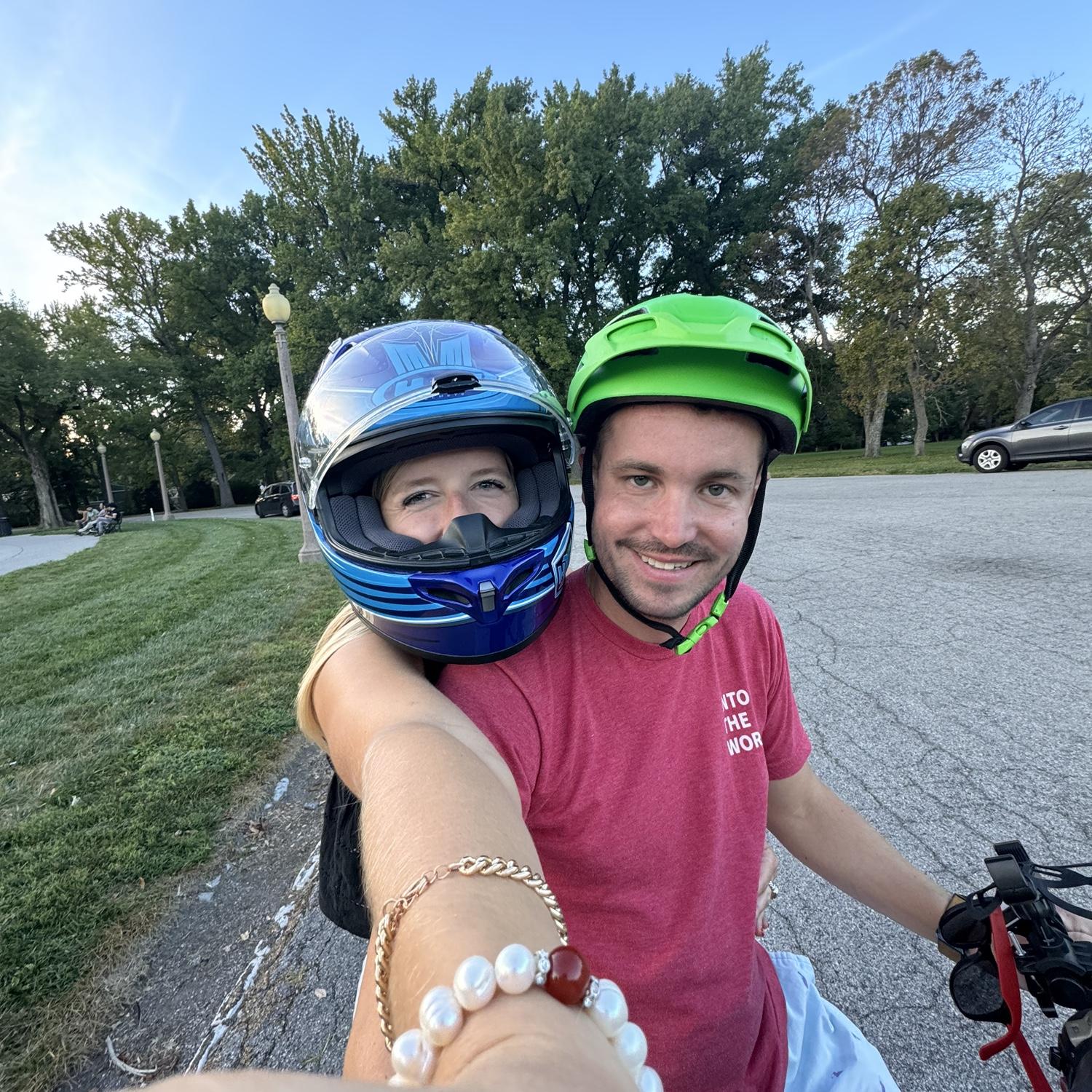 Payton’s first visit to St. Louis taking a tour  with Matthew on his moped!