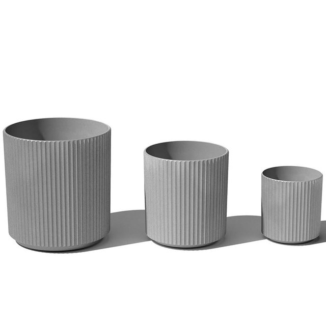 Veradek Demi Series Set of 3 Round Planters for Porch, Patio, Backyard | Durable Plastic-Concrete Material | Modern Décor for Tall Plants, Flower