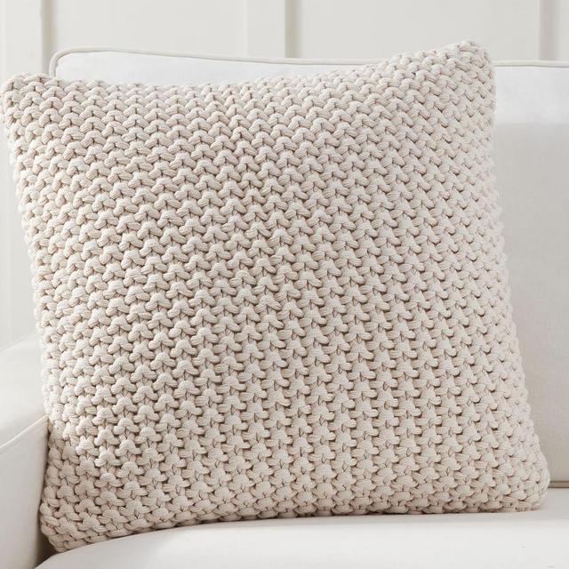 Bayside Seedstitch Pillow & Down Alternative Insert Bundle, 22" x 22", Ivory