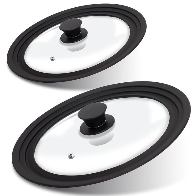 Lerykin Tempered Glass Lid Set of 2 - Universal Lids with Heat Resistant Silicone Rim for Pots, Pans and Skillets - Pan Cover Replacement Lids Fit 7", 8" & 9" and 10", 11" & 12" Diameter Cookware